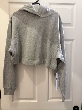 ALO Yoga Heather Gray Cropped Hoodie Sweatshirt